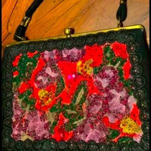 REDUCED VINTAGE Custom Designed Art  - on Black background handbag